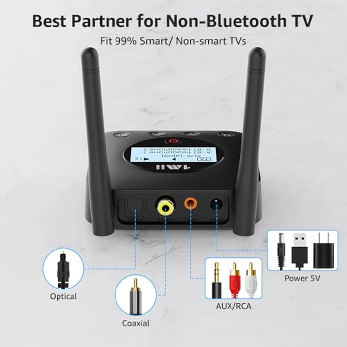 1Mii B06TX+ Long Range Bluetooth 5.3 Transmitter for TV/PC/Projector to 2 Wireless Headphones/Speakers, Bluetooth Adapter for TV w/Screen Display Plug n Play, aptX Low Latency & Adaptive & HD Audio by 1Mii - Image 6
