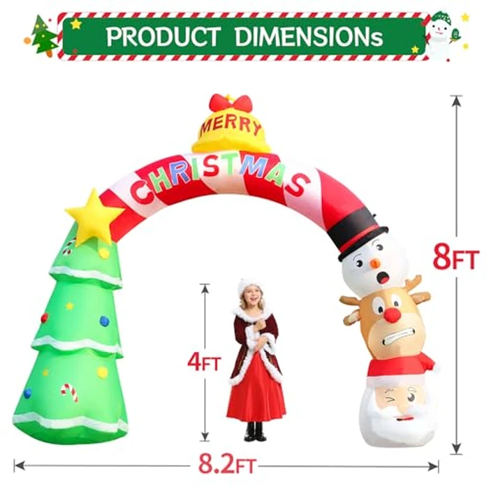DomKom 8FT Christmas Inflatables Xmas Tree Arch, Blow up Decoration Arch Santa Claus Snowman Reindeer Bell Inflatable Decor, Built-in LEDs for Outdoor Holiday Party, Garden, Lawn, Yard, Patio by DomKom - Image 3
