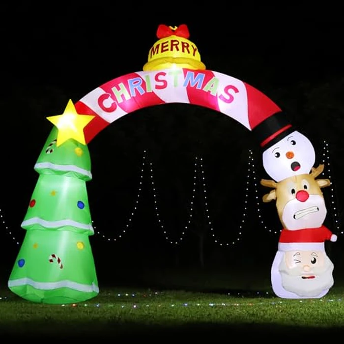 DomKom 8FT Christmas Inflatables Xmas Tree Arch, Blow up Decoration Arch Santa Claus Snowman Reindeer Bell Inflatable Decor, Built-in LEDs for Outdoor Holiday Party, Garden, Lawn, Yard, Patio by DomKom - Image 6