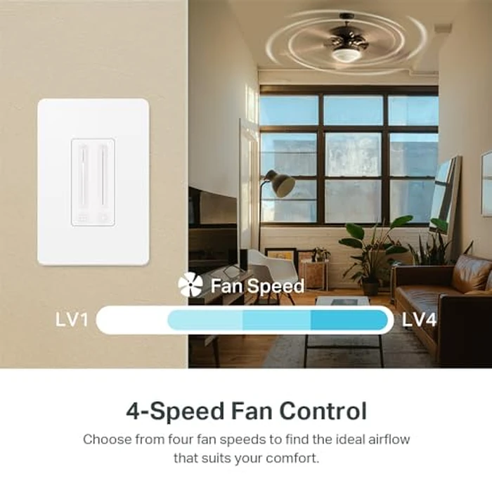 Kasa Smart Ceiling Fan Control & Dimmer Switch (KS240) - Adjustable 4-Speed Fan & Brightness Control, Works w/Apple HomeKit, Alexa & Google Home, Single Pole, 2.4G Wi-Fi Only, Neutral Wire Required by Kasa Smart - Image 2