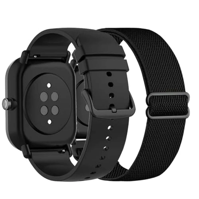 CUNUJIX 2 Pack Watch Bands Compatible with Amazfit Active 2/GTR Mini/GTS 4 Mini/GTS 4/GTS 3/GTS 2 Mini/GTS 2e/GTS 2/GTS,Silicone & Stretchy Nylon Elastic Strap for Amazfit Bip 3 Pro/Bip U Pro by CUNUJIX - Image 1