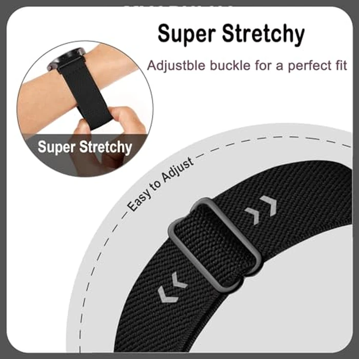 CUNUJIX 2 Pack Watch Bands Compatible with Amazfit Active 2/GTR Mini/GTS 4 Mini/GTS 4/GTS 3/GTS 2 Mini/GTS 2e/GTS 2/GTS,Silicone & Stretchy Nylon Elastic Strap for Amazfit Bip 3 Pro/Bip U Pro by CUNUJIX - Image 4