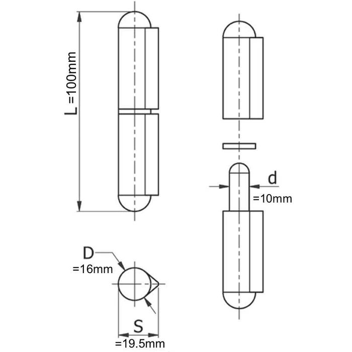 Supa 4 pcs/Pack of 100mm (4") Weldable Barrel Bullet Hinges Heavy Duty Lift Off Weld on Steel Hinge with Brass Pin, Brass Bushing, w/o Grease Fitting Item No. FBP100 by GENERIC - Image 2