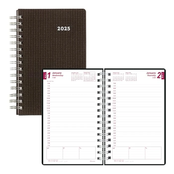 Brownline(R) 2025 DuraFlex Daily/Monthly Planner, Appointment Book, 12 Months, January to December, Twin-Wire Binding, 8" x 5", Black (CB634V.BLK-25) by NDJQY - Image 1