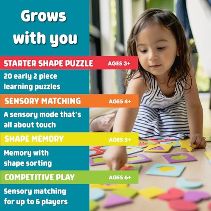 Chuckle & Roar Matching+ Wooden Sensory Shapes Memory Game for Kids Ages 3-6+ - Premium Wood Logic Puzzle & Shape Matching Game with Multiple Play Modes by Chuckle & Roar - Image 4