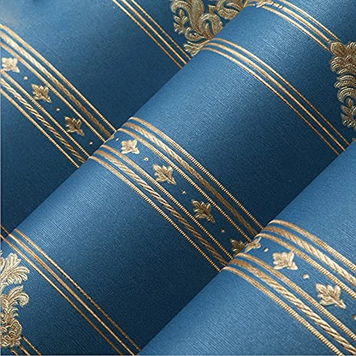 Q QIHANG 1.73' W x 32.8'L 3D Embossed Damask Printing Modern Minimalist European Style Bedroom TV Background Non-Woven Non-Pasted Wallpaper (B Blue) by Q QIHANG - Image 3