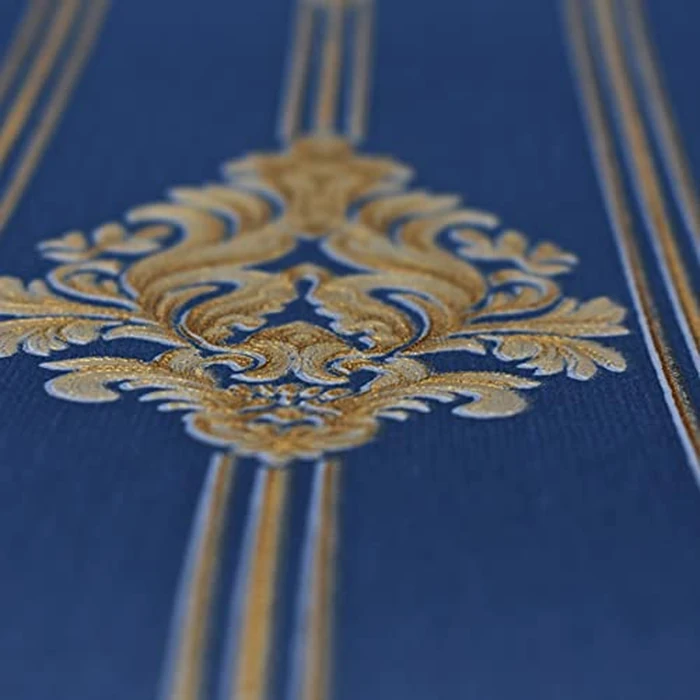 Q QIHANG 1.73' W x 32.8'L 3D Embossed Damask Printing Modern Minimalist European Style Bedroom TV Background Non-Woven Non-Pasted Wallpaper (B Blue) by Q QIHANG - Image 6