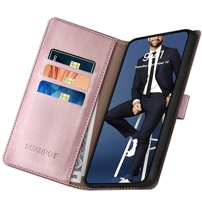 SUANPOT for Samsung Galaxy S24 FE Wallet case with RFID Blocking Credit Card Holder,Flip Book PU Leather Protective Cover Women Men for Samsung S24 FE Phone case Rose Gold by SUANPOT - Image 4