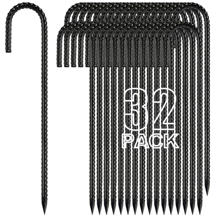 Kadrick 32-Pack Rebar Stakes 12 inch，J Hook Ground Stakes Anchors, Black Galvanized Fence Stakes,Heavy Duty 5/16'' Diameter by Kadrick - Used - Like New condition