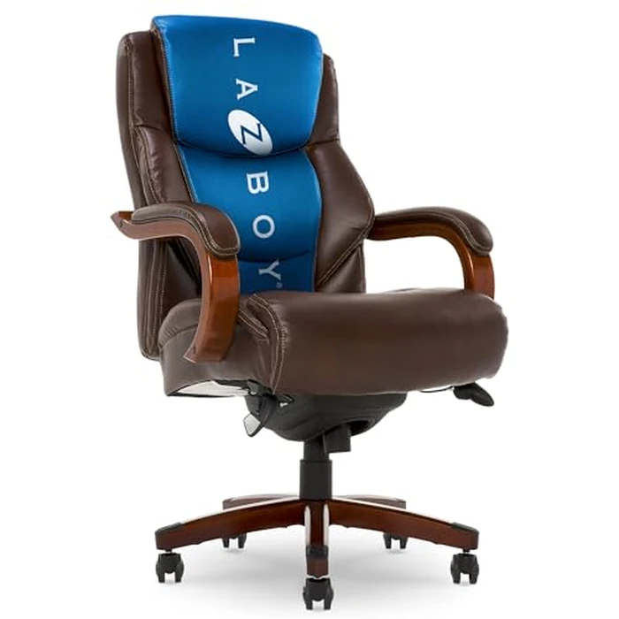 La-Z-Boy Delano Big and Tall Executive Office Chair - Ergonomic Lumbar Support Memory Foam - Bonded Leather Desk Chair for Home Office - Mahogany Wood Arms - Chestnut Brown by La-Z-Boy - Used - Like New condition - US$439.01