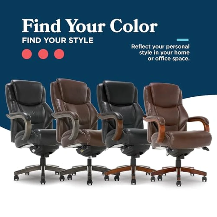 La-Z-Boy Delano Big and Tall Executive Office Chair - Ergonomic Lumbar Support Memory Foam - Bonded Leather Desk Chair for Home Office - Mahogany Wood Arms - Chestnut Brown by La-Z-Boy - Image 5