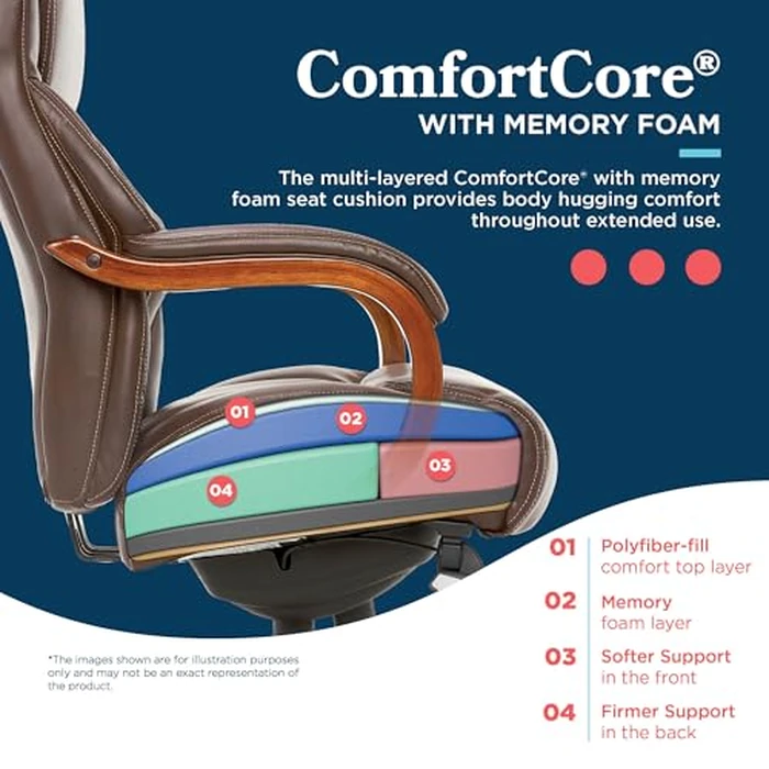 La-Z-Boy Delano Big and Tall Executive Office Chair - Ergonomic Lumbar Support Memory Foam - Bonded Leather Desk Chair for Home Office - Mahogany Wood Arms - Chestnut Brown by La-Z-Boy - Image 6