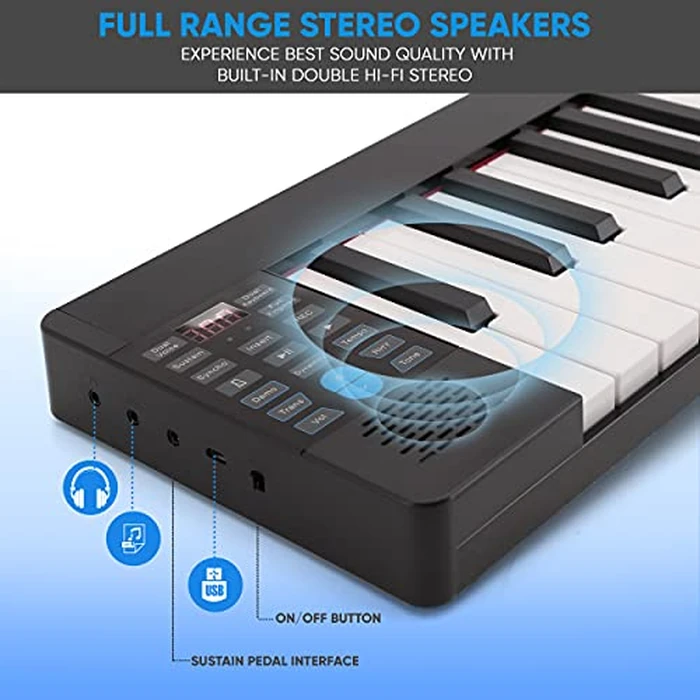 Pyle 88-Key Electric Piano Keyboard - Full Sized Bluetooth Enabled Keyboard with 28 Rhythms & Tones, Built-In Speaker, Sustain Pedal, Piano Bag, Portable Design, Ideal for Beginners and Professionals by Pyle - Image 3