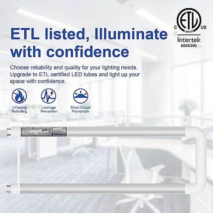 LUMINOSUM T8 U Bend LED Tube Light 20W 40W Equivalent, 5000k Daylight U Shaped Bulb, 2000LM 2x2FT Fluorescent Replacement, G13 Base Dual-Ended Powered Ballast Bypass, Clear Cover ETL Listed, 10-Pack by LUMINOSUM - Image 3