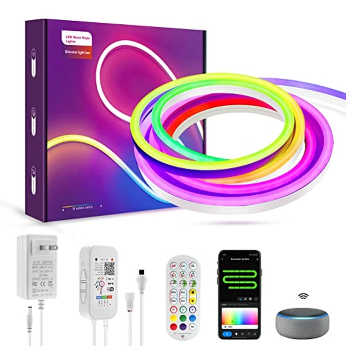 10ft/3M LED Neon Rope Lights,RGBIC Rope Lights with Music Sync,DIY Design, Works with Alexa,Google Assistant, LED Strip Lights for Bedroom Living Room Gaming Room Lights Decor (Not Support 5G WiFi) by LUXONIC - Used - Acceptable condition - CA$19.26