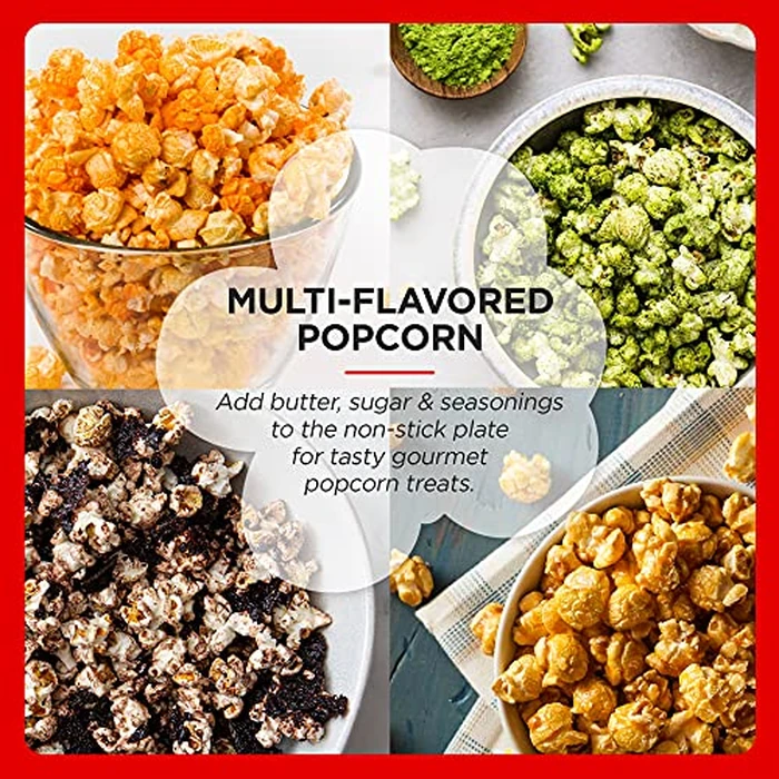Elite Gourmet EPM330R Automatic Stirring Ceramic Nonstick 12-cup Popcorn Maker, Hot Oil Popcorn Machine w/Measuring Cap & Built-in Reversible Serving Bowl, Great for Home Party, ETL Approved, Red by Elite Gourmet - Image 8