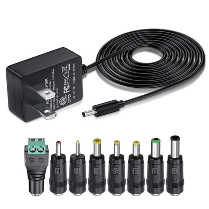 SoulBay 12V 1A AC Adapter Charger Replacement w/8 Tips, Regulated Power Supply Cord for LED Strip Light, CCTV Camera, BT Speaker, GPS, Webcam, Router, DC12V Transformer with ETL Certificate by SoulBay - Used - Like New condition - CA$15.52