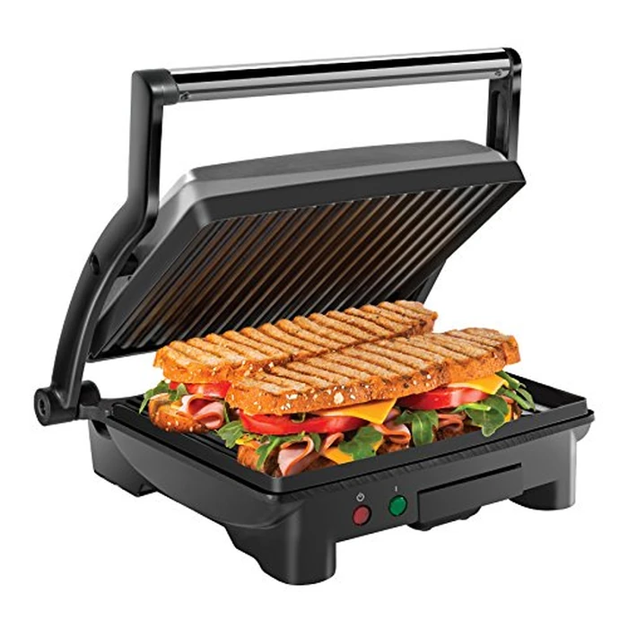 Chefman Panini Press Grill and Gourmet Sandwich Maker, Non-Stick Coated Plates, Opens 180 Degrees to Fit Any Type or Size of Food, Stainless Steel Surface and Removable Drip Tray - 4 Slice by Chefman - Used - Acceptable condition - CA$33.52