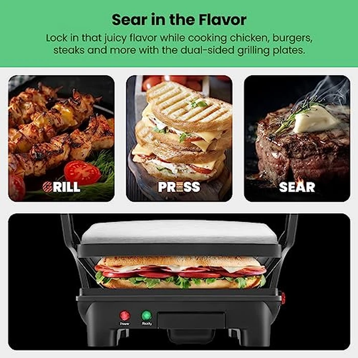 Chefman Panini Press Grill and Gourmet Sandwich Maker, Non-Stick Coated Plates, Opens 180 Degrees to Fit Any Type or Size of Food, Stainless Steel Surface and Removable Drip Tray - 4 Slice by Chefman - Image 4
