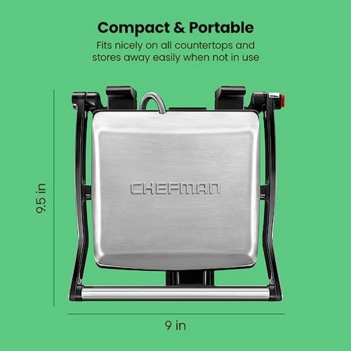 Chefman Panini Press Grill and Gourmet Sandwich Maker, Non-Stick Coated Plates, Opens 180 Degrees to Fit Any Type or Size of Food, Stainless Steel Surface and Removable Drip Tray - 4 Slice by Chefman - Image 8