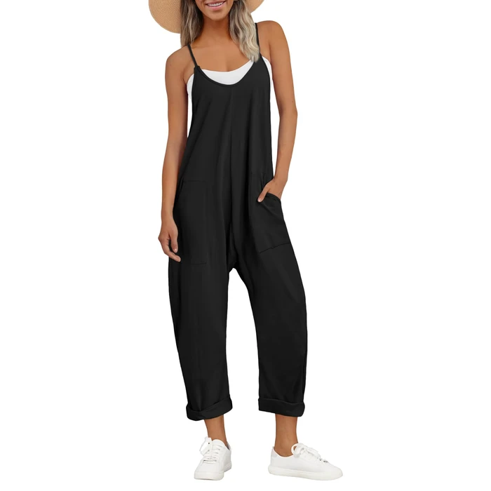 AUTOMET Jumpsuits for Women Summer Cruise Outfits Rompers Beach Vacation Trendy Overalls Jumpers Cami Blackless Dress Spring Fashion Maternity Clothes 2026 Black L by AUTOMET - Used - Like New condition