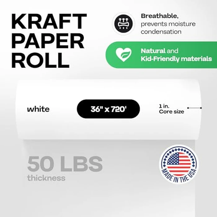 White Kraft Paper Roll 36" x 8640" (720 feet) for Packing, Moving, Shipping, Crafts - USA-Made Heavy Duty Craft Paper 50lb Thickness - 100% Recyclable Natural Kraft Wrapping Paper by IDL Packaging by IDL Packaging - Image 2