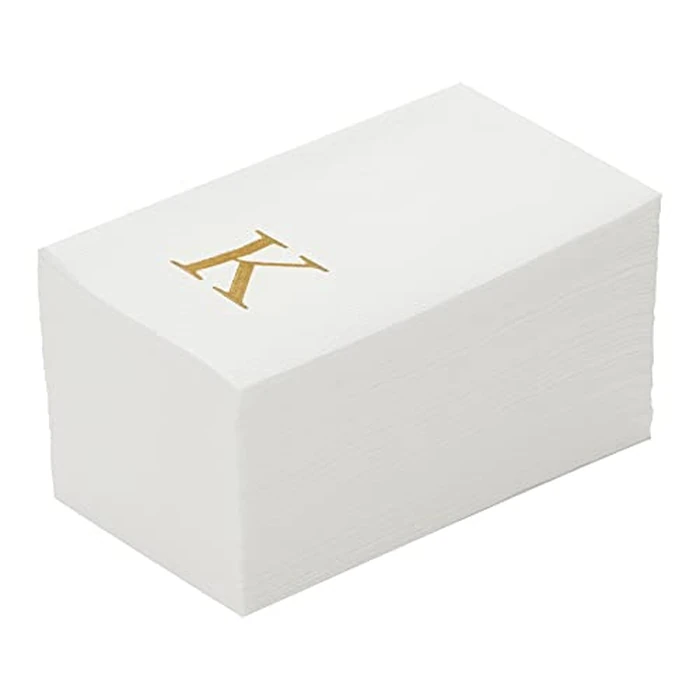 Luxenap 15.8 X 7.9 Inch Linen-Feel Guest Towels, 50 Lettered Hand Towels - Gold Letter 'K', Sans Serif Font, White Paper Dinner Napkins, airlaid, For Restrooms And Tables by Restaurantware - Used - Very Good condition - US$11.09