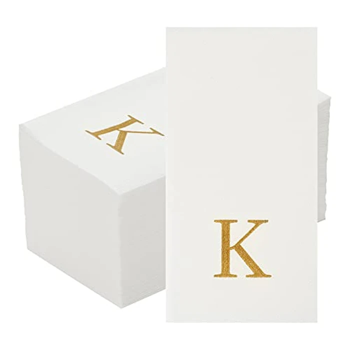 Luxenap 15.8 X 7.9 Inch Linen-Feel Guest Towels, 50 Lettered Hand Towels - Gold Letter 'K', Sans Serif Font, White Paper Dinner Napkins, airlaid, For Restrooms And Tables by Restaurantware - Image 2