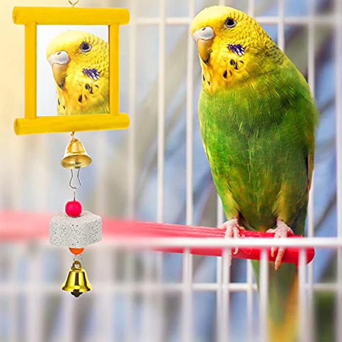 Sumind 6 Pieces Chicken Mirror Chicken Toys for Coop with Bells, Hen Xylophone Toy with 8 Metal Keys, Parrot Grinding Stone, Sepak Takraw Toy, Dangling Bird Toy by Sumind - Image 5