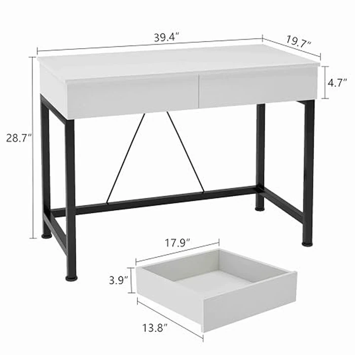 CAIYUN Computer Desk with Drawers, Vanity Desk, Make Up Desk, Home Office Desk with Storage, Study Table for Small Space, Laptop Table Made of Wood and Metal, 39.4", White by CAIYUN - Image 3