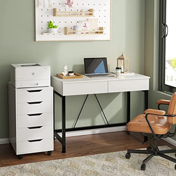 CAIYUN Computer Desk with Drawers, Vanity Desk, Make Up Desk, Home Office Desk with Storage, Study Table for Small Space, Laptop Table Made of Wood and Metal, 39.4", White by CAIYUN - Image 6