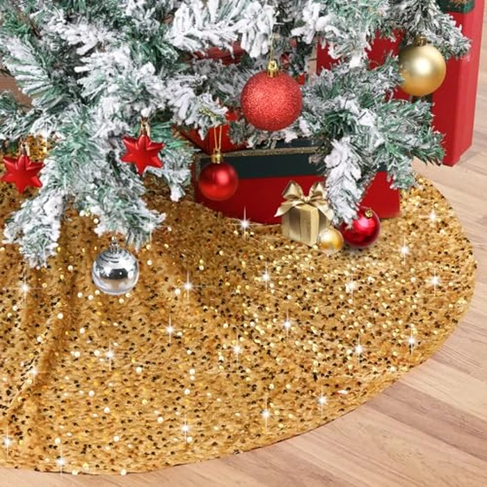 B-COOL 48 Inch Christmas Tree Skirt Gold Sequins Tree Skirts Large Velvet Tree Skirt Mat for Holiday Christmas Tree Ornaments Xmas Tree Decorations and Ornaments by B-COOL - Used - Good condition - CA$9.32