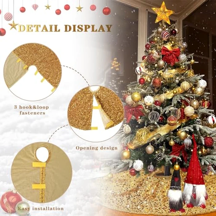 B-COOL 48 Inch Christmas Tree Skirt Gold Sequins Tree Skirts Large Velvet Tree Skirt Mat for Holiday Christmas Tree Ornaments Xmas Tree Decorations and Ornaments by B-COOL - Image 2