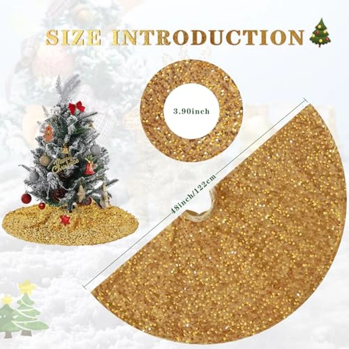 B-COOL 48 Inch Christmas Tree Skirt Gold Sequins Tree Skirts Large Velvet Tree Skirt Mat for Holiday Christmas Tree Ornaments Xmas Tree Decorations and Ornaments by B-COOL - Image 4