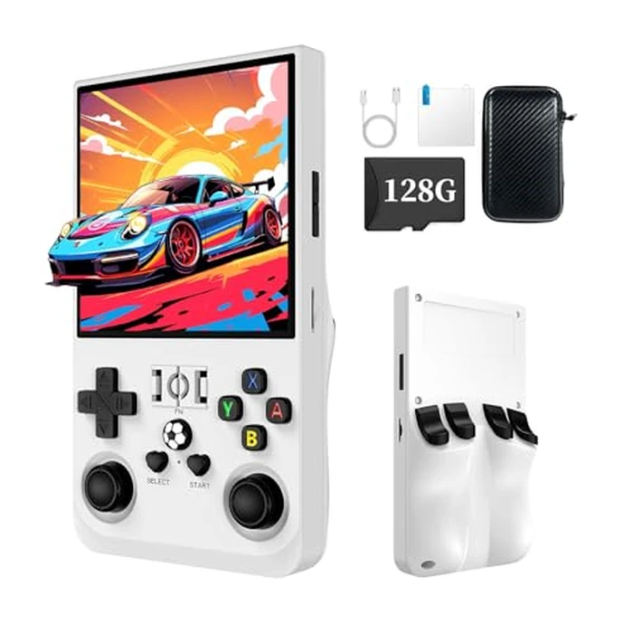 R36MAX Retro Game Console (R36S New Upgrade) - 4K HD 4.0" IPS Screen, 128GB Preloaded 22,000+ Retro Games, Open-Source Linux System, 4000mAh Rechargeable, Portable Video Games (White 128G) by XiFanHo - Used - Like New condition