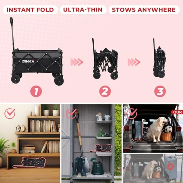 Duhkoi Collapsible Wagon Cart with Wheels Foldable,11 lbs Lightweight Portable Folding Utility Wagon,90 L Heavy Duty Grocery Shopping Carts,Versatile for Garden Sports Camping Outdoor Use (Black Gray) by DUHKOI - Image 7