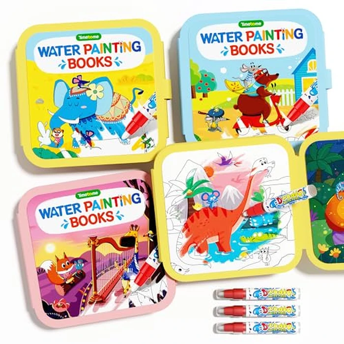 Timetome Reusable Water Painting Books for Kids - 3-Pack Magic Water Reveal Coloring Books with Water Pens (Fairy Tale, Animal & Dinosaur) No-Mess Coloring & Reusable Fun Travel Activity for Ages 3-6 by Timetome - Used - Very Good condition