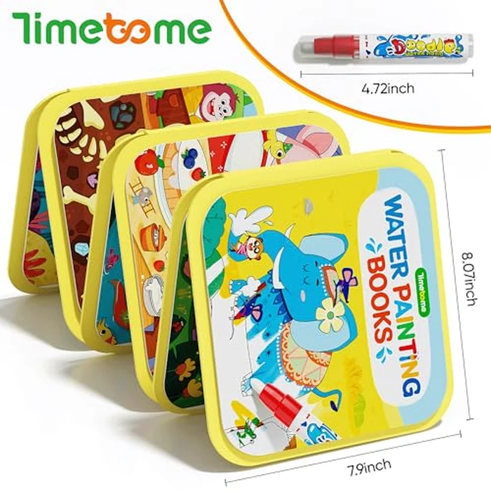 Timetome Reusable Water Painting Books for Kids - 3-Pack Magic Water Reveal Coloring Books with Water Pens (Fairy Tale, Animal & Dinosaur) No-Mess Coloring & Reusable Fun Travel Activity for Ages 3-6 by Timetome - Image 2