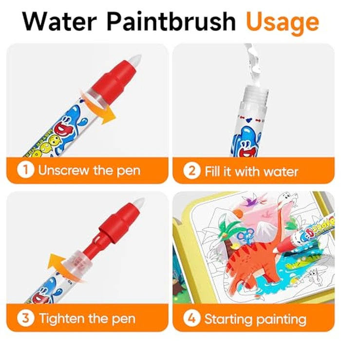 Timetome Reusable Water Painting Books for Kids - 3-Pack Magic Water Reveal Coloring Books with Water Pens (Fairy Tale, Animal & Dinosaur) No-Mess Coloring & Reusable Fun Travel Activity for Ages 3-6 by Timetome - Image 6