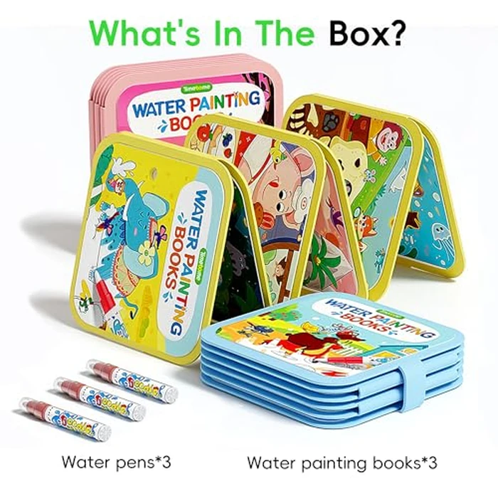 Timetome Reusable Water Painting Books for Kids - 3-Pack Magic Water Reveal Coloring Books with Water Pens (Fairy Tale, Animal & Dinosaur) No-Mess Coloring & Reusable Fun Travel Activity for Ages 3-6 by Timetome - Image 7