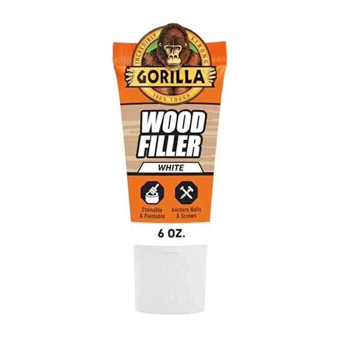 Gorilla All Purpose Wood Filler, White, Wood Filler, 6 Ounce Tube (Pack of 1) - Water Resistant for Indoor or Outdoor Projects and Repairs by GORILLA - Used - Very Good condition - US$6.79