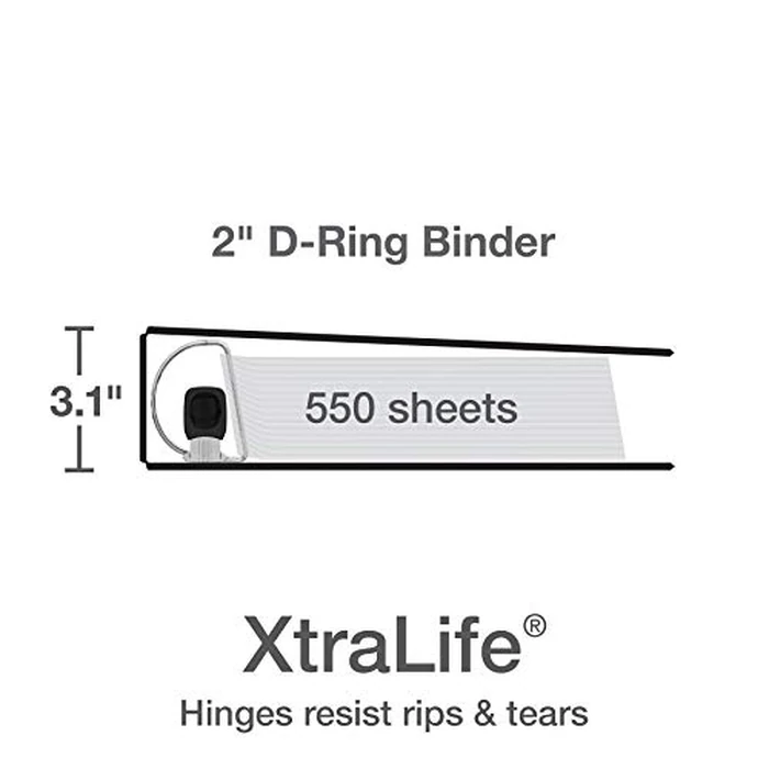 Oxford 3 Ring Binders, Binders for School and Office, 2 Inch ONE-Touch Easy Open D Rings, 3-Sided View Binder Covers, Xtralife Hinge, Non-Stick, PVC-Free, White, 530-Sheet Capacity, 4 Pack (79910) by Oxford - Image 3