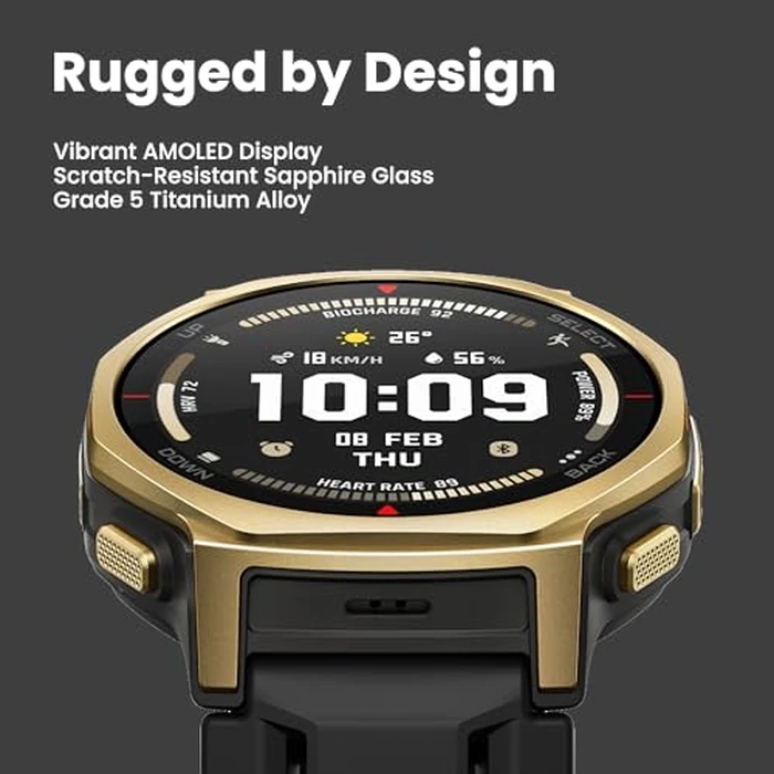 Amazfit T-Rex 3 Pro Outdoor Smart Watch 44mm Sapphire AMOLED Display with Flashlight, Ti Bezel, Dual Band GPS, Offline Maps, 17 Days Battery, 10 ATM, 180+ Sports Mode for Android & iPhone, Black Gold by Amazfit - Image 2