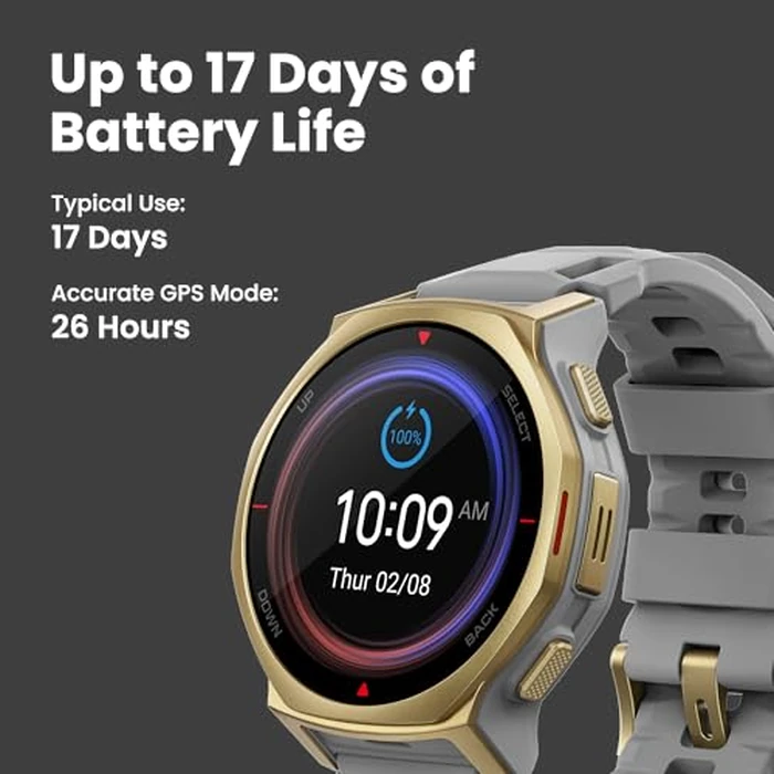 Amazfit T-Rex 3 Pro Outdoor Smart Watch 44mm Sapphire AMOLED Display with Flashlight, Ti Bezel, Dual Band GPS, Offline Maps, 17 Days Battery, 10 ATM, 180+ Sports Mode for Android & iPhone, Black Gold by Amazfit - Image 6