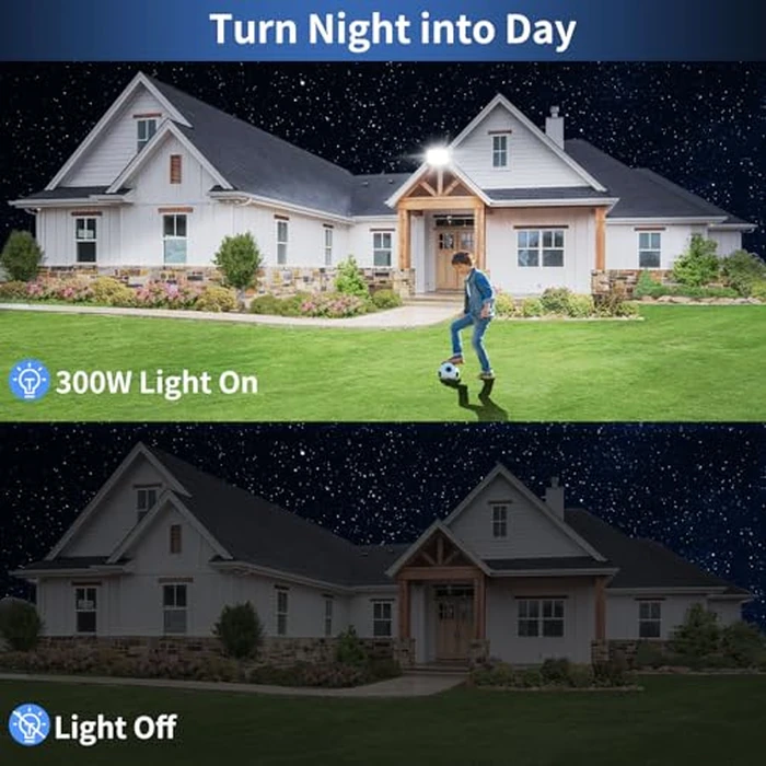 ISUERFY 300W LED Flood Light Outdoor with Plug, 36000LM Ultra Brighter Security Light, IP66 Waterproof Exterior Plug in Floodlight, 5000K Daylight White for Lawn Yard Garden Stadium(2 Pack) by ISUERFY - Image 7