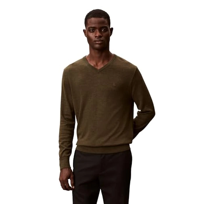 Calvin Klein Men's Extra Fine Merino Wool Blend V-Neck Sweater Dusty Olive by Calvin Klein - Image 2