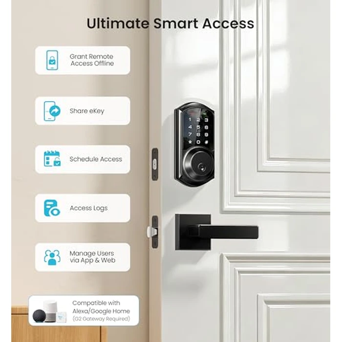 Veise VE06-L Smart Locks with 2 Lever Handle Set, App Control, Keyless Entry Deadbolt for Front Door, Electronic Digital Touchscreen Keypad, Auto Lock, Waterproof, Easy Installation, Matte Black by Veise - Image 4