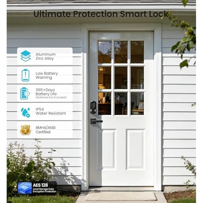 Veise VE06-L Smart Locks with 2 Lever Handle Set, App Control, Keyless Entry Deadbolt for Front Door, Electronic Digital Touchscreen Keypad, Auto Lock, Waterproof, Easy Installation, Matte Black by Veise - Image 5