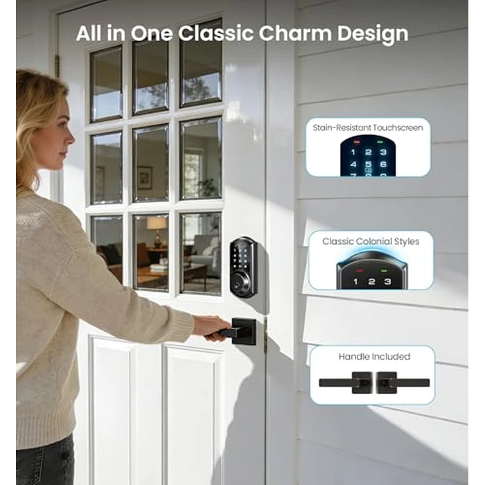 Veise VE06-L Smart Locks with 2 Lever Handle Set, App Control, Keyless Entry Deadbolt for Front Door, Electronic Digital Touchscreen Keypad, Auto Lock, Waterproof, Easy Installation, Matte Black by Veise - Image 7