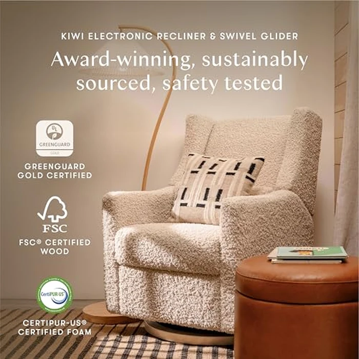 Kiwi Glider Recliner w/Electronic Control and USB | in Almond Teddy Loop w/Light Wood Base, Greenguard Gold Certified by babyletto - Image 2